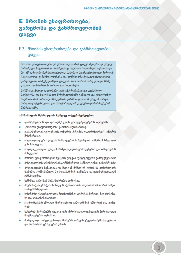 Cover of შრომის უსაფრთხოება და ჯანმრთელობის დაცვა